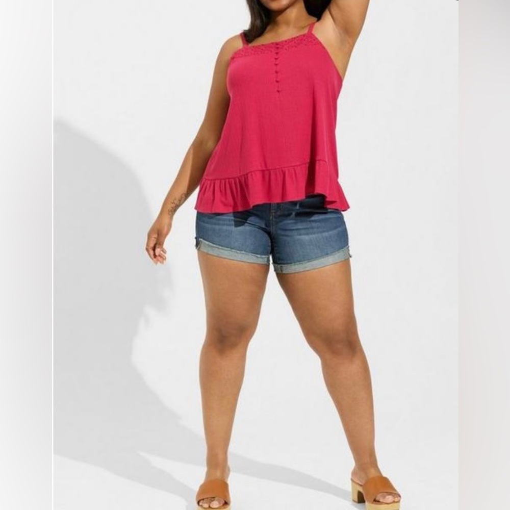 Torrid Texture Knit Woven Eyelet Square Neck Swing Tank Size 2X